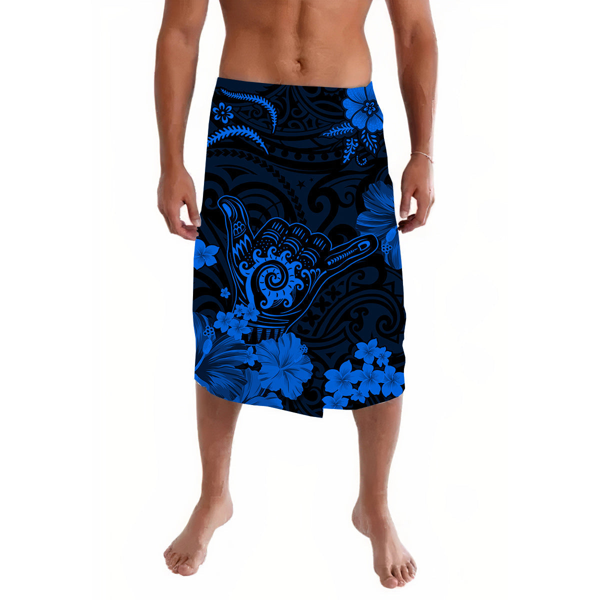 Hawaii Lavalava Polynesia Blue Cool Shaka Sign