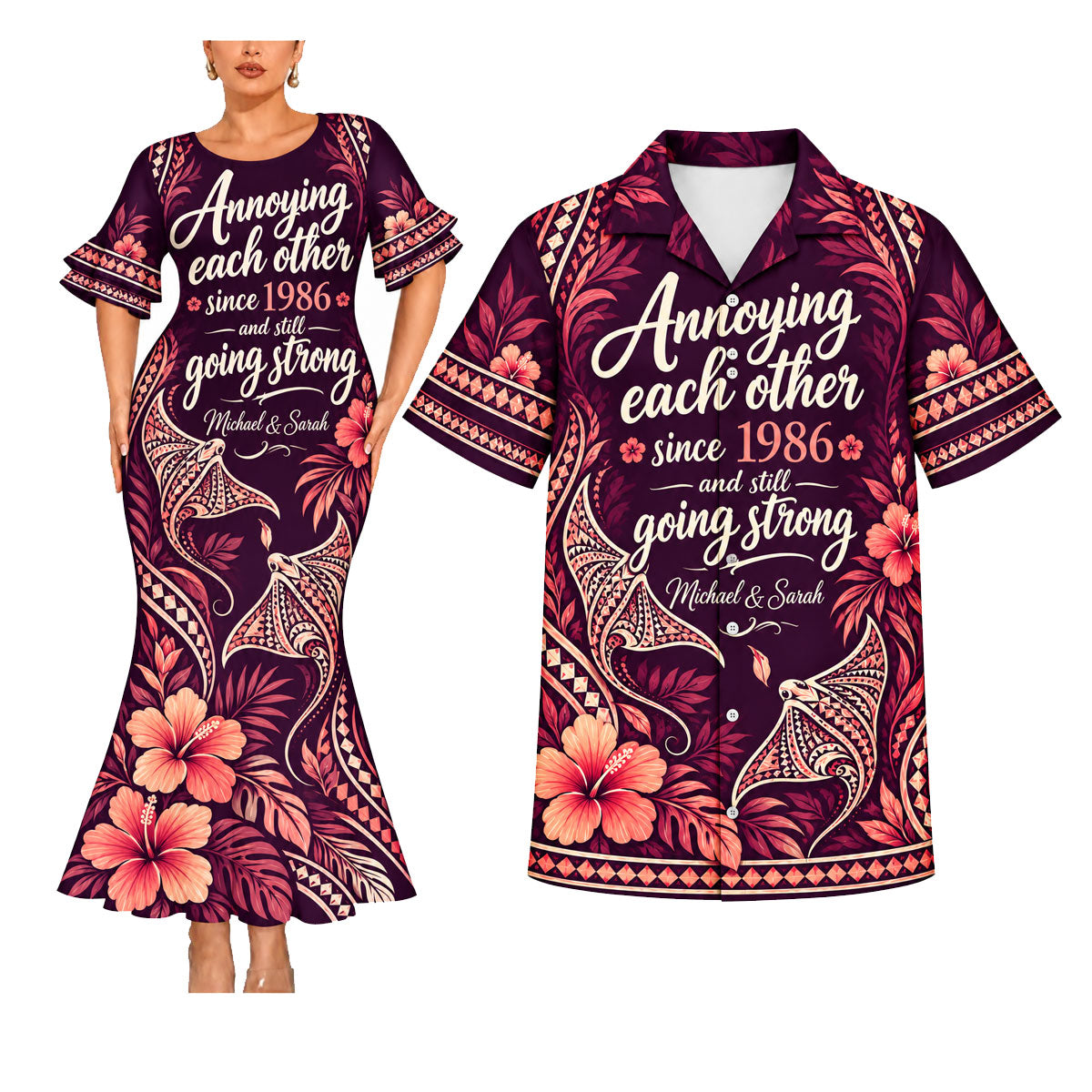 Annoying Each Other And Still Going Strong Polynesian Tribal Pattern Couple Matching Outfit