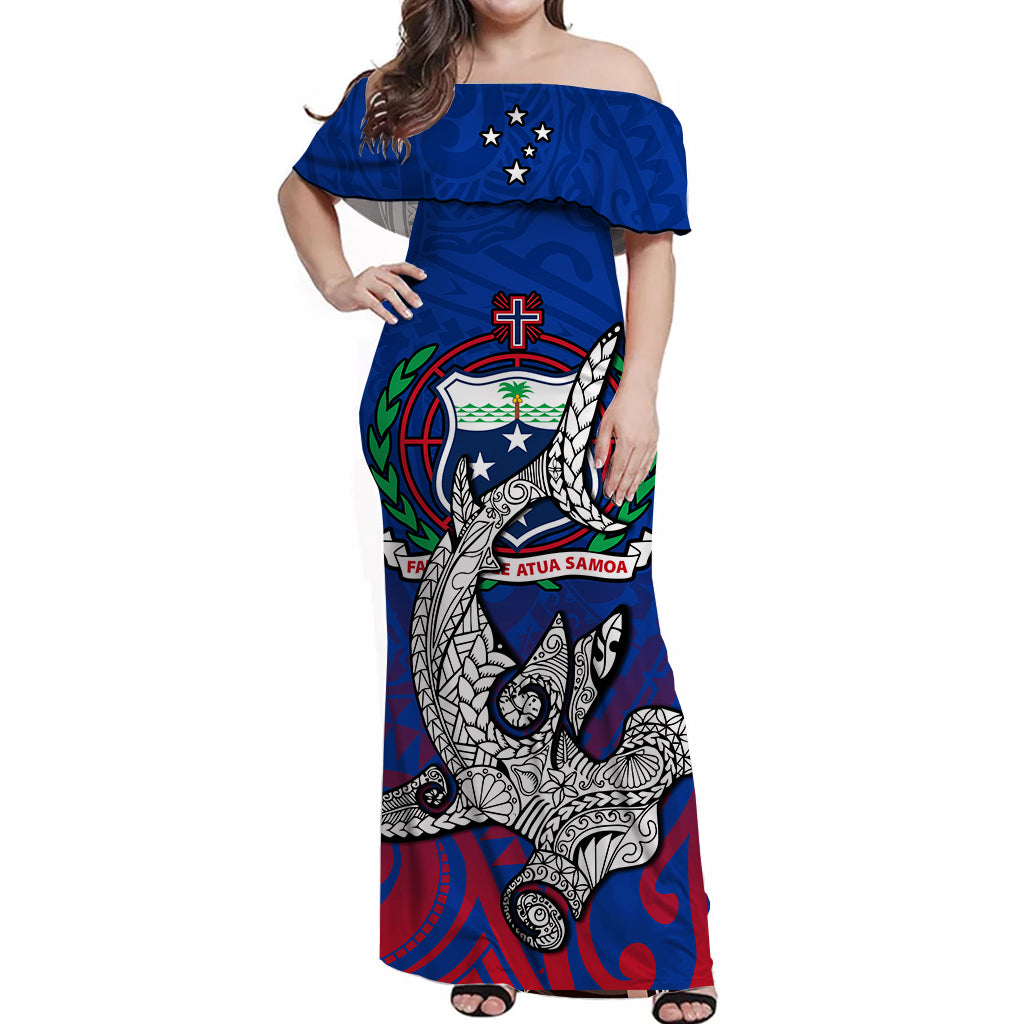 Samoa Off Shoulder Long Dress Hammerhead Shark Speical