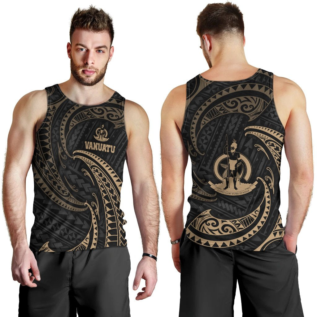 Vanuatu Polynesian Men's Tank Top Gold Tribal Wave