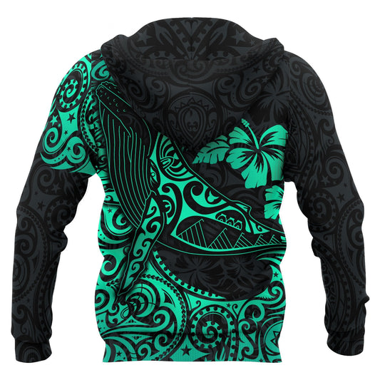 Polynesian Hawaii Hoodie Polynesian Turquoise Humpback Whale