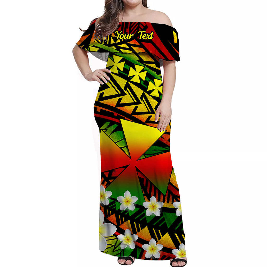 Custom Personalised Wallis et Futuna Off Shoulder Long Dress Plumeria Flower Reggae Color