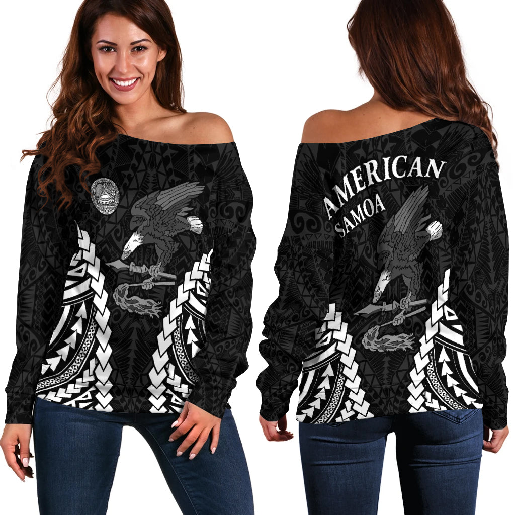 American Samoa Off Shoulder Sweater Eagle mix Polynesian