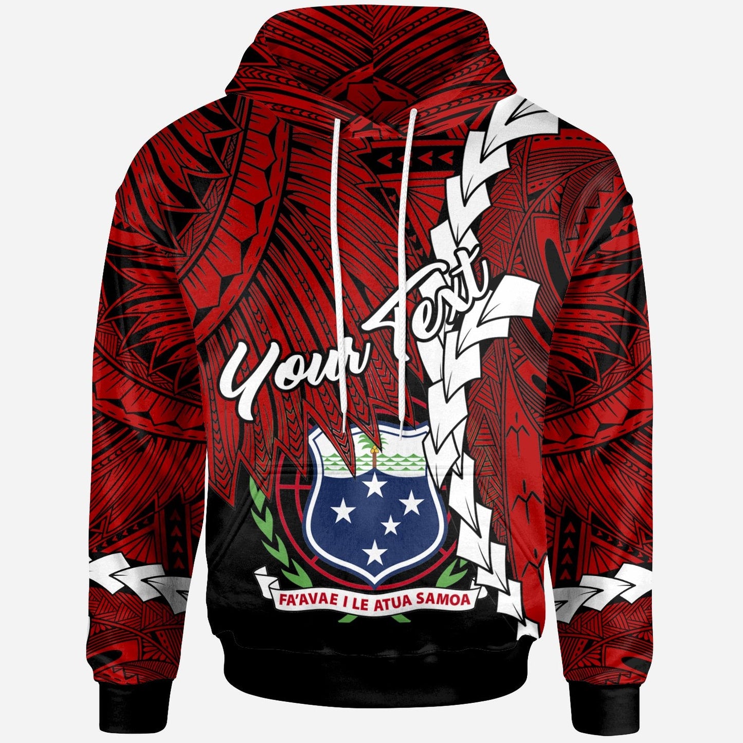 Custom Text Samoa Polynesian Custom Personalised Hoodie Tribal Wave Tattoo Flag Color