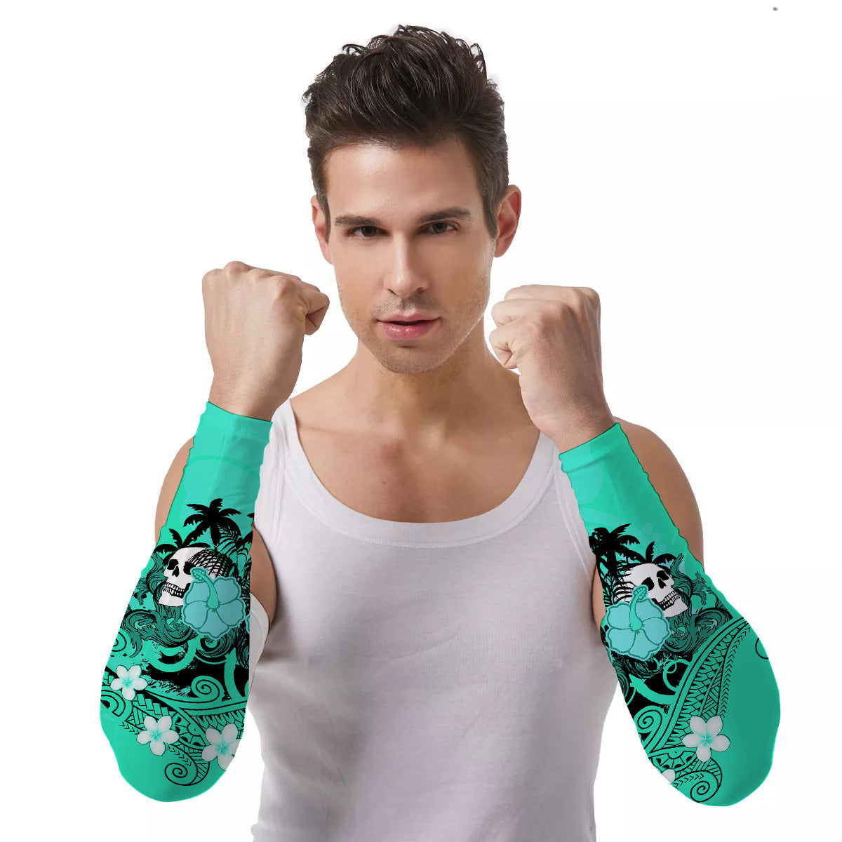 Arm Sleeves (Set of Two) Hawaii Skull Mysterious Polynesia and Flowers Ver.03
