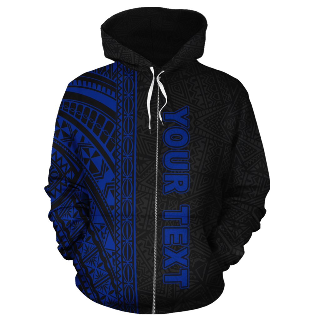 Polynesian Zip Up Hoodie Black Blue Poly Line