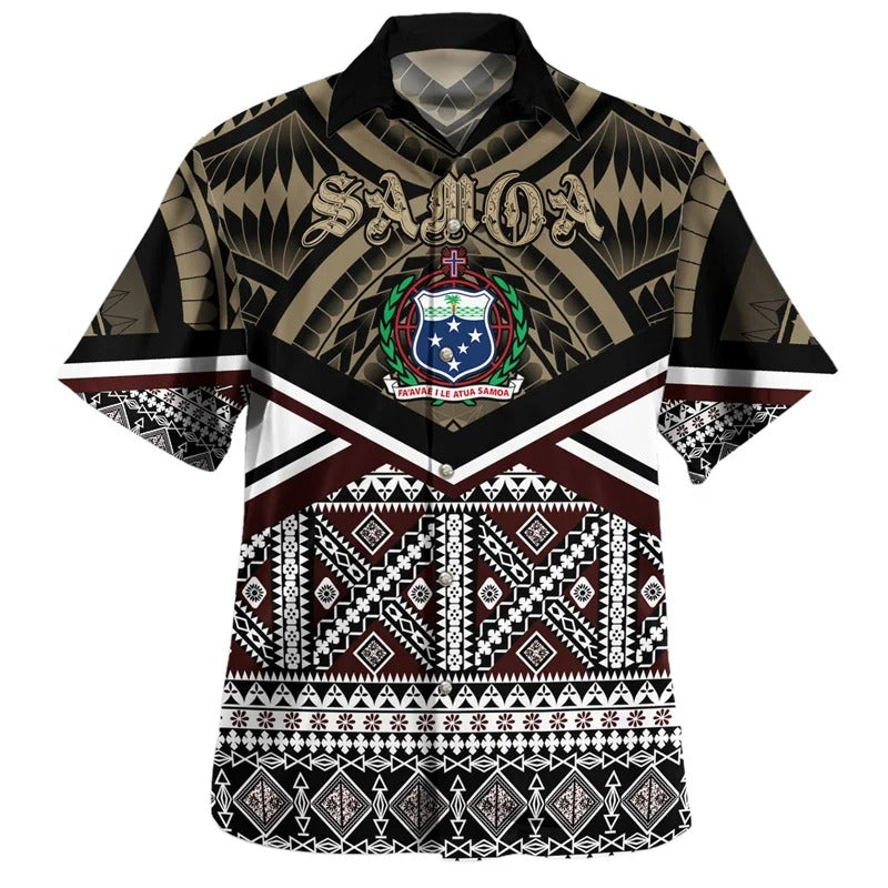 Samoa Coat of Arms Shirt Island Polynesian Tribal Pattern Printed Short Sleeves Summer Hawaiian Shirt