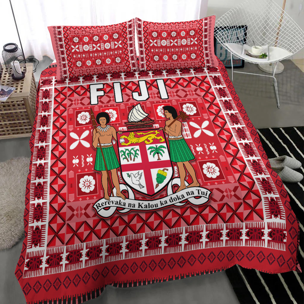 Fiji Bedding Set Pattern Fijian Tapa Pattern Red