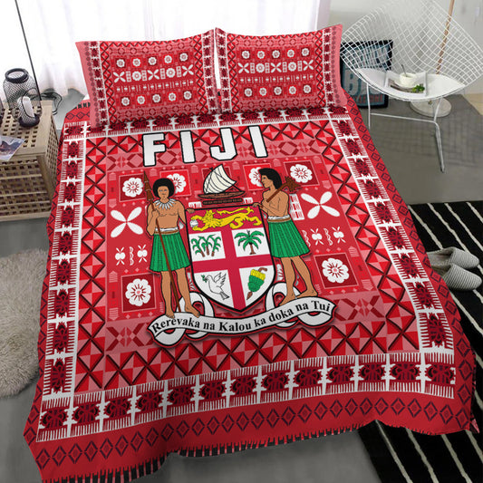 Fiji Bedding Set Pattern Fijian Tapa Pattern Red