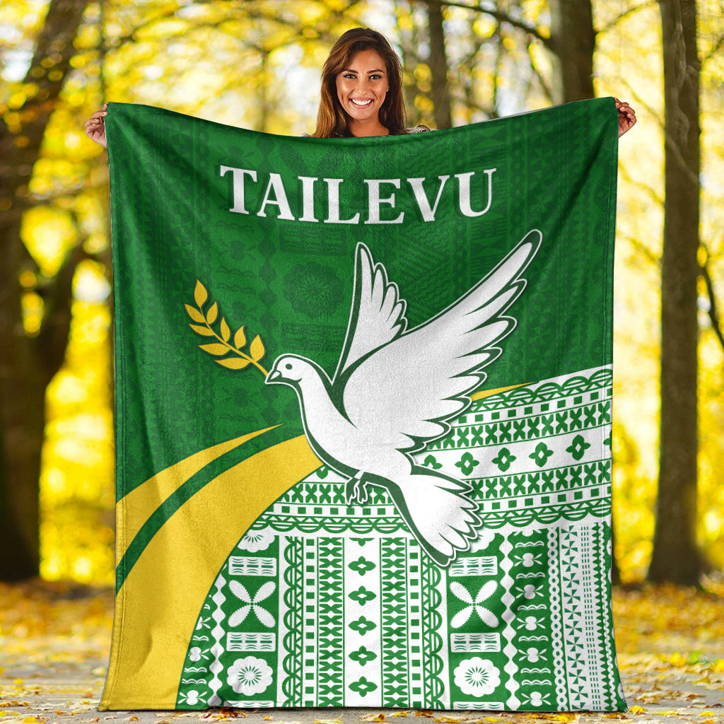 Tailevu Rugby Premium Blanket Fiji Rugby Tapa Pattern Green