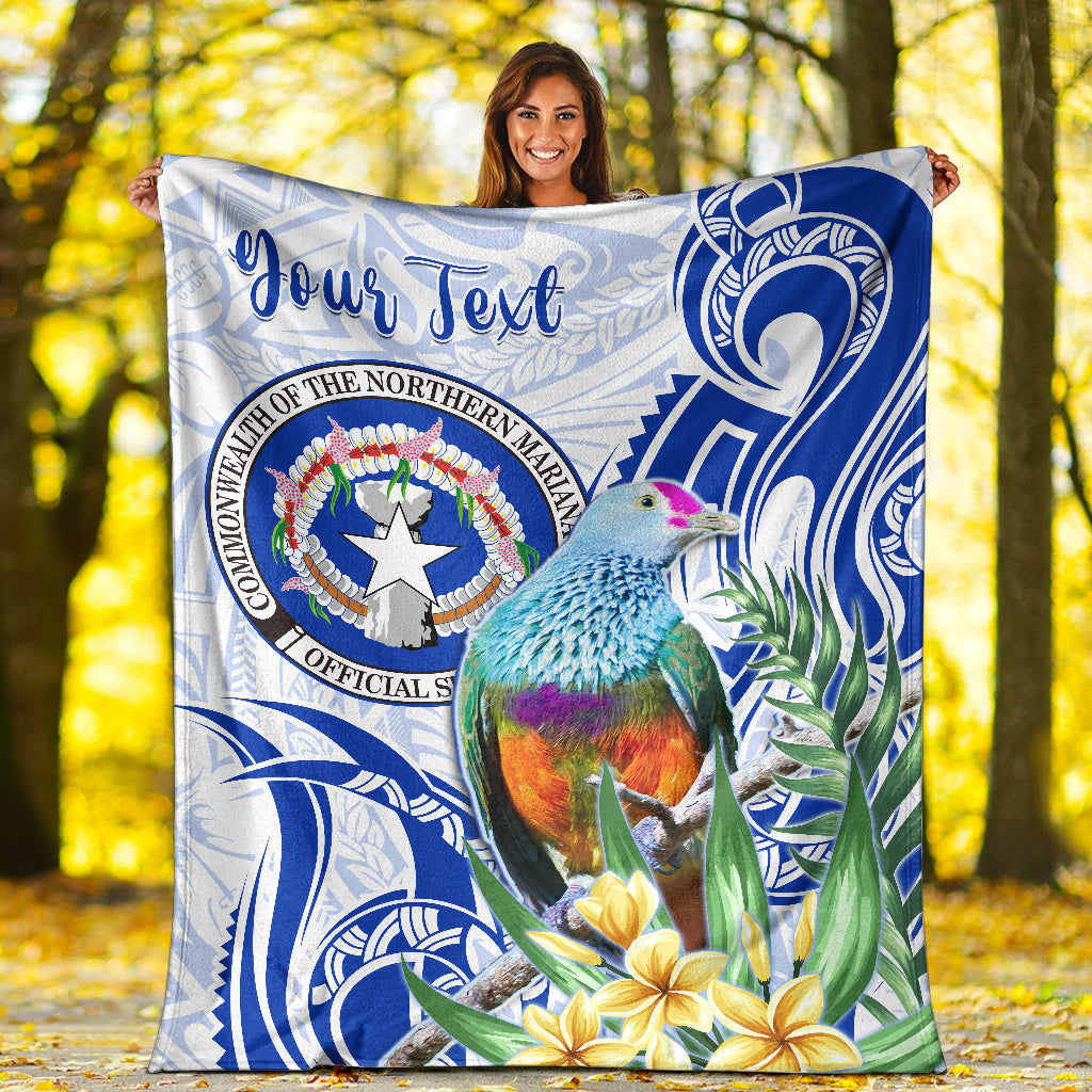 Custom Personalised Northern Mariana Islands Premium Blanket Mariana Fruit Dove Mix Frangipani Flowers White