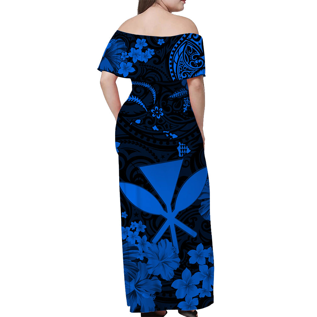 Hawaii Off Shoulder Long Dress Polynesia Blue Kanaka Maoli