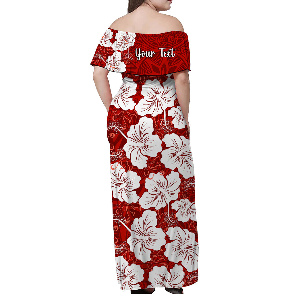 Custom Personalised Hawaii Off Shoulder Long Dress Red Simple Tropical Flowers