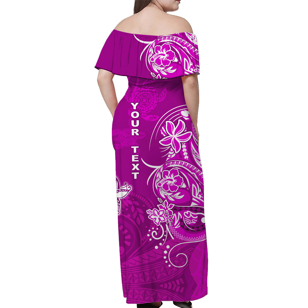 Custom Personalised Hawaii Off Shoulder Long Dress Polynesia Pink Sea Turtle Honu and Map