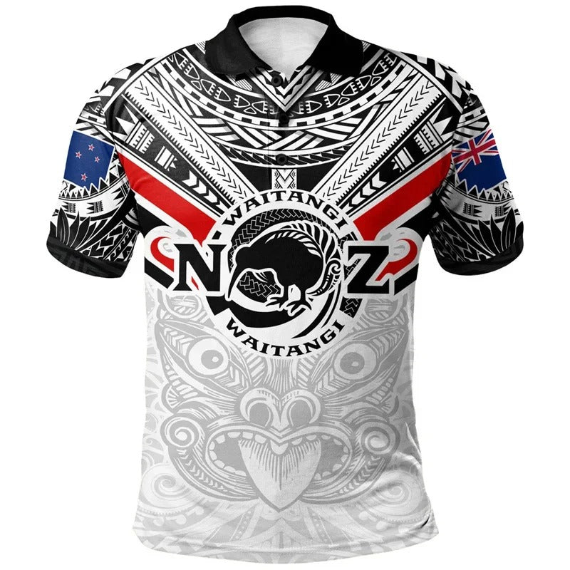 New Zealand Polo Shirt NZ Kiwi Bird Waitangi Day White Shirt