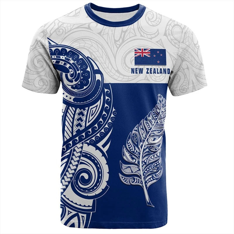 New Zealand Flag Blue Shirt Silver Fern Symbols Tattoo T Shirt NZ Tees Top Clothes