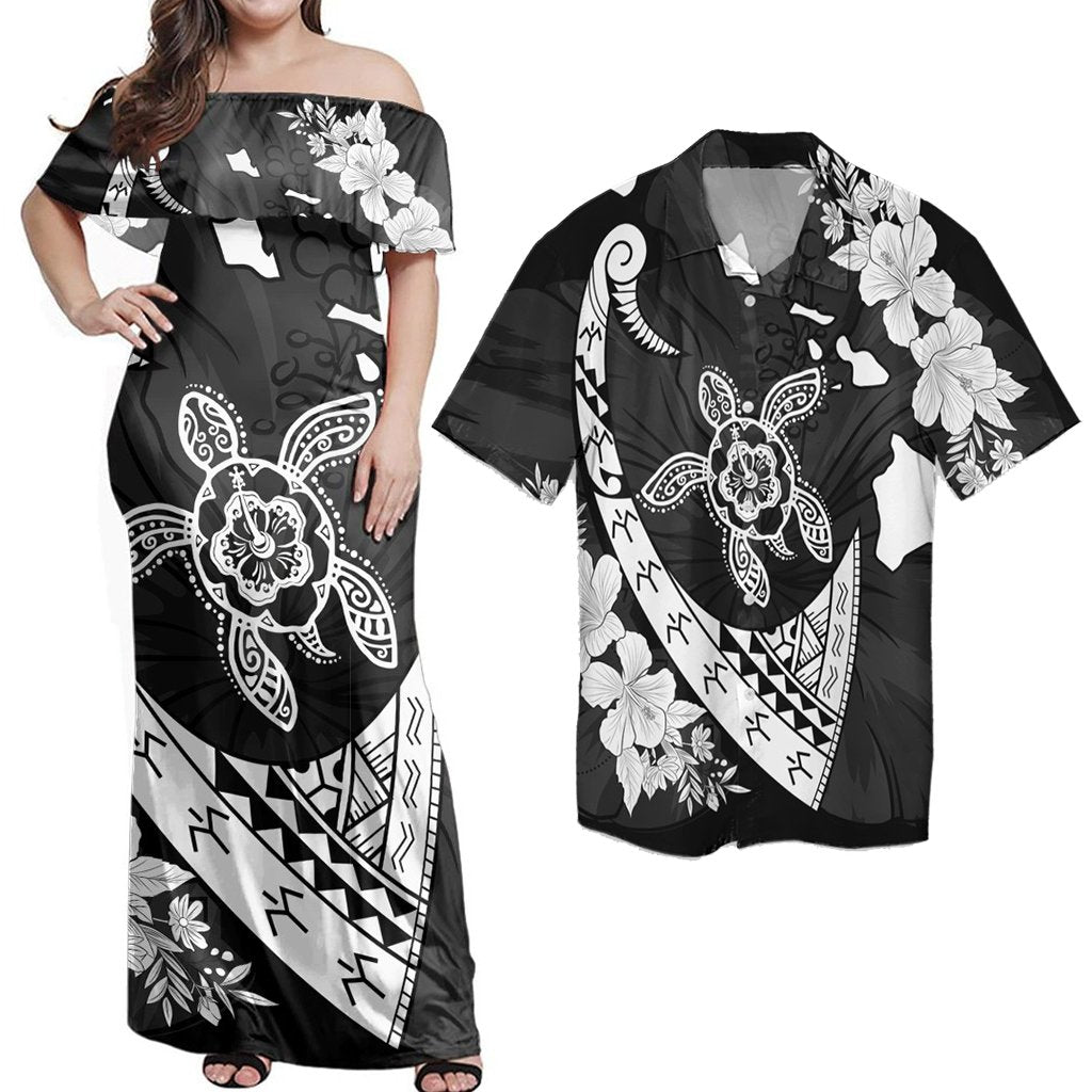 Matching Hawaiian Outfits Combo Dress And Shirt Hawaiian Map Hibiscus Turtle Fish Hook Polynesian