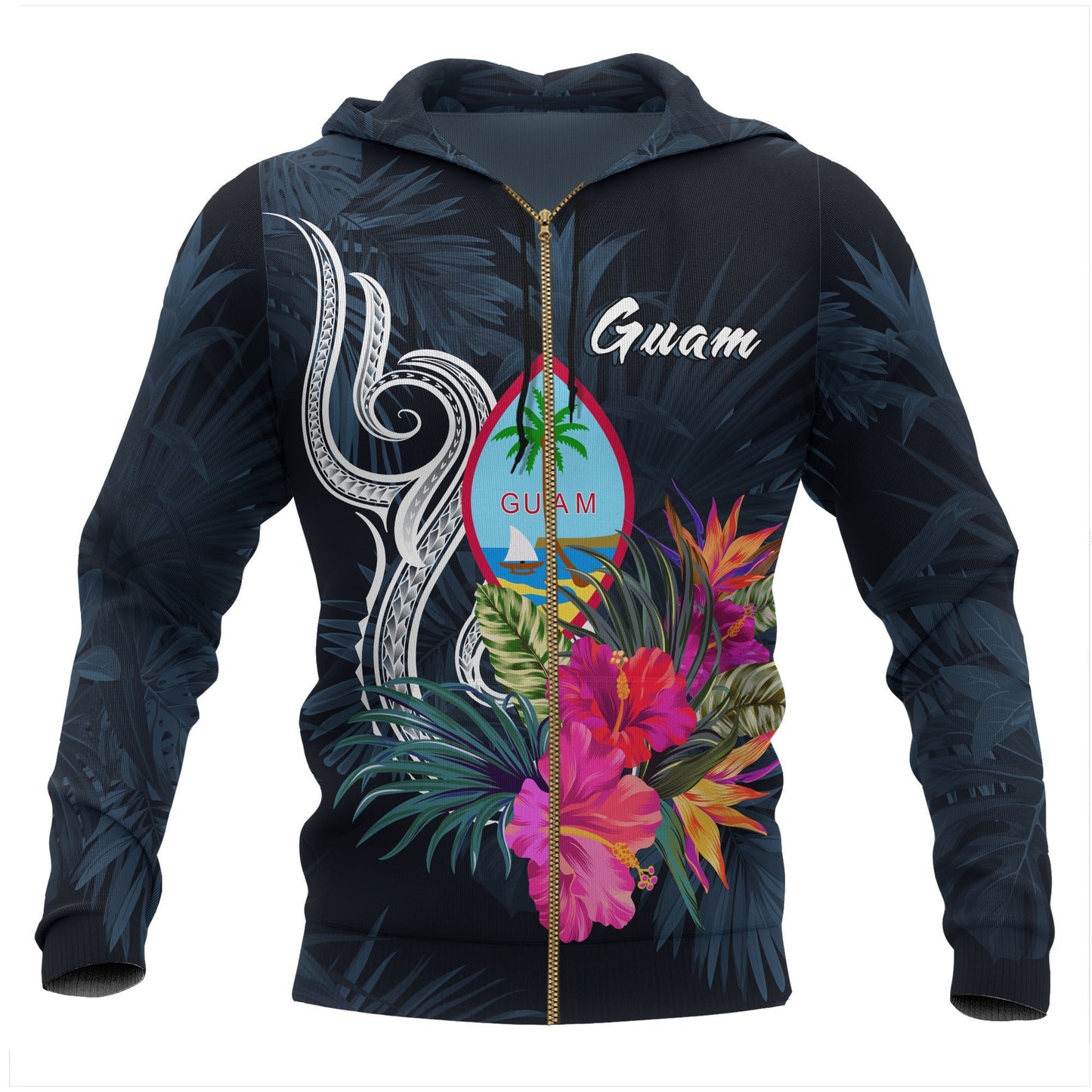 Guam Polynesian Zip Up Hoodie Tropical Flower