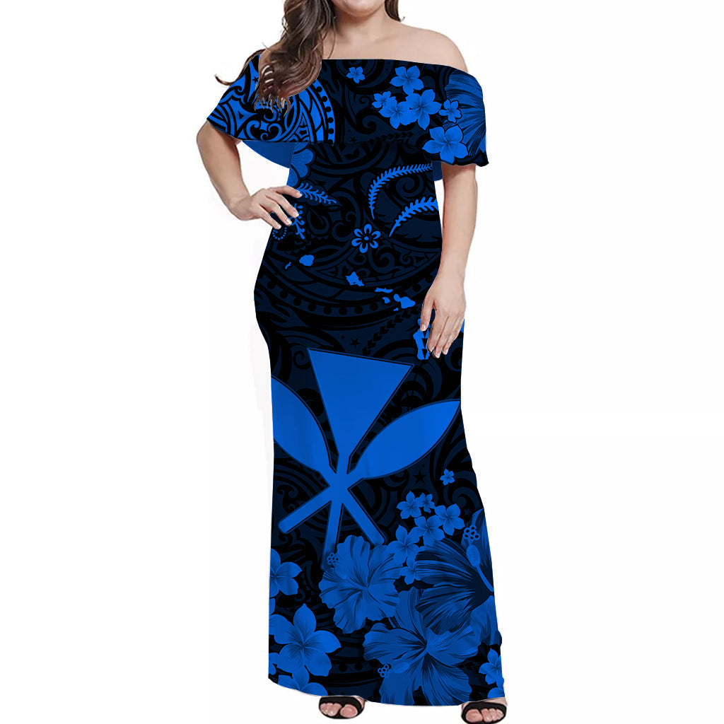 Hawaii Matching Clothes For Couples Hawaii Combo Dress and Hawaiian Shirt Polynesia Blue Kanaka Maoli