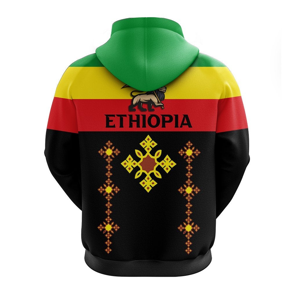 Ethiopia Cross With Flag Zip Up Hoodie Lt12