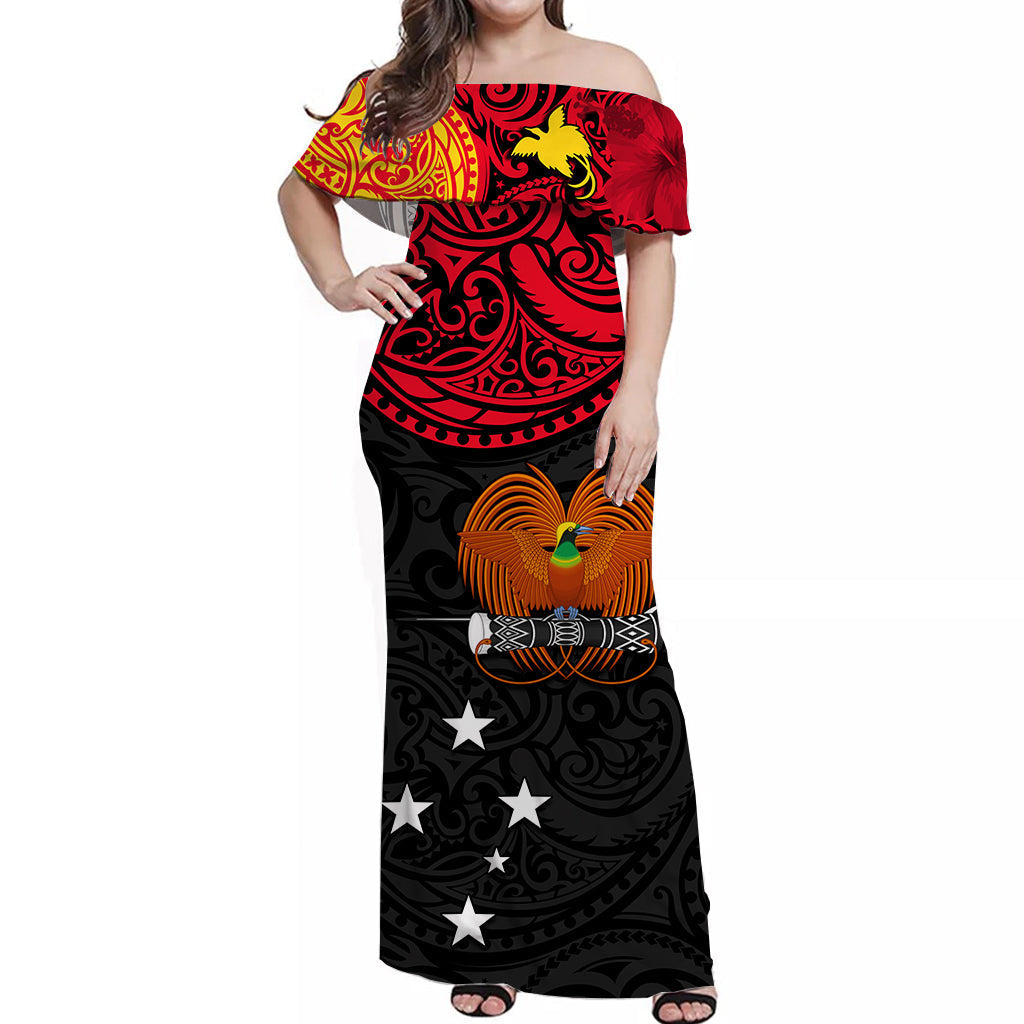 Papua New Guinea Off Shoulder Long Dress Polynesia Style Flag