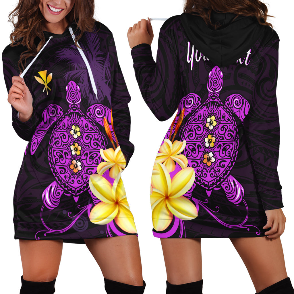Custom Personalised Hawaii Turtle Hoodie Dress Hawaiian Flowers Version Purple Elegant