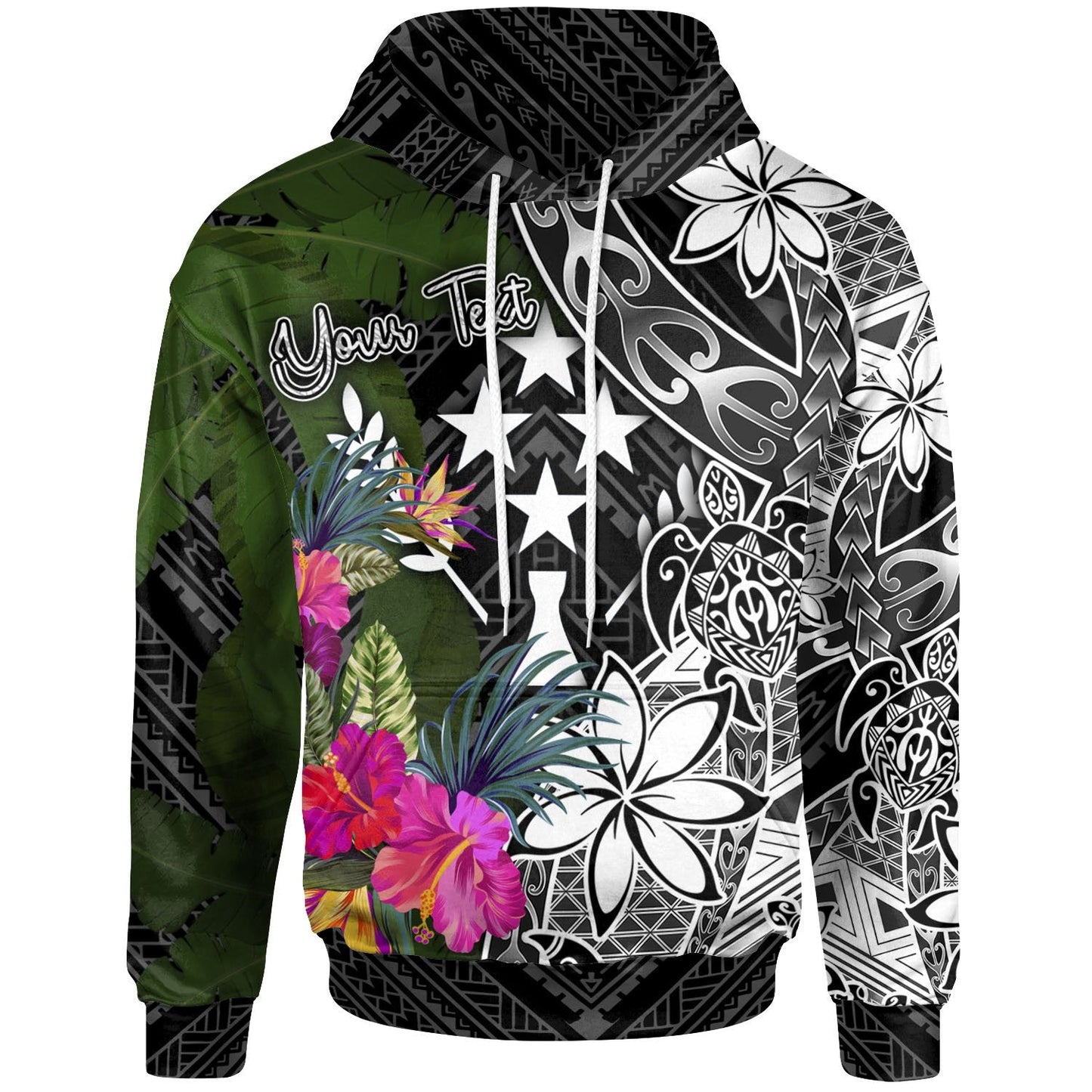 Kosrae Hoodie Turtle Plumeria Banana Leaf