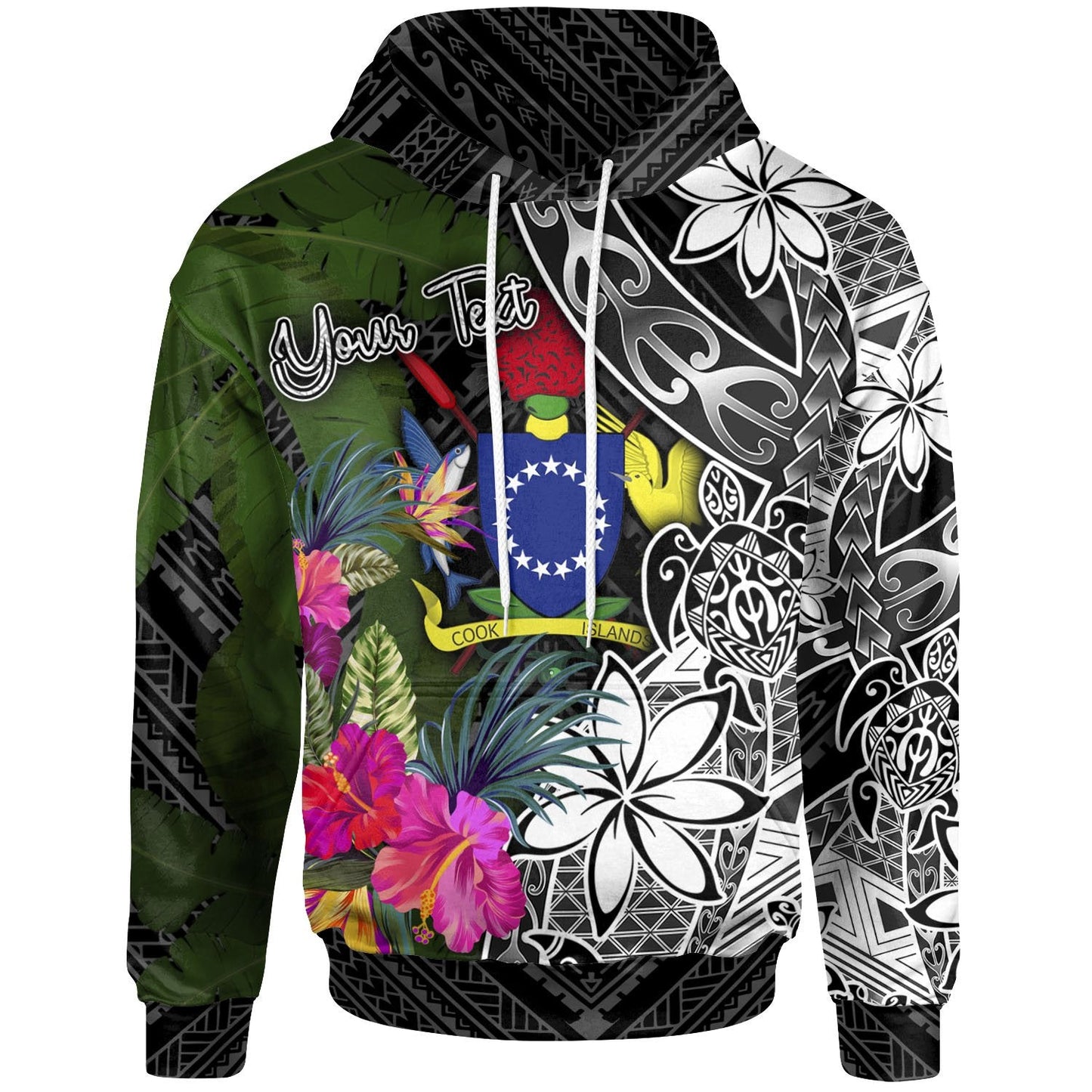 Cook Islands Hoodie Turtle Plumeria Banana Leaf