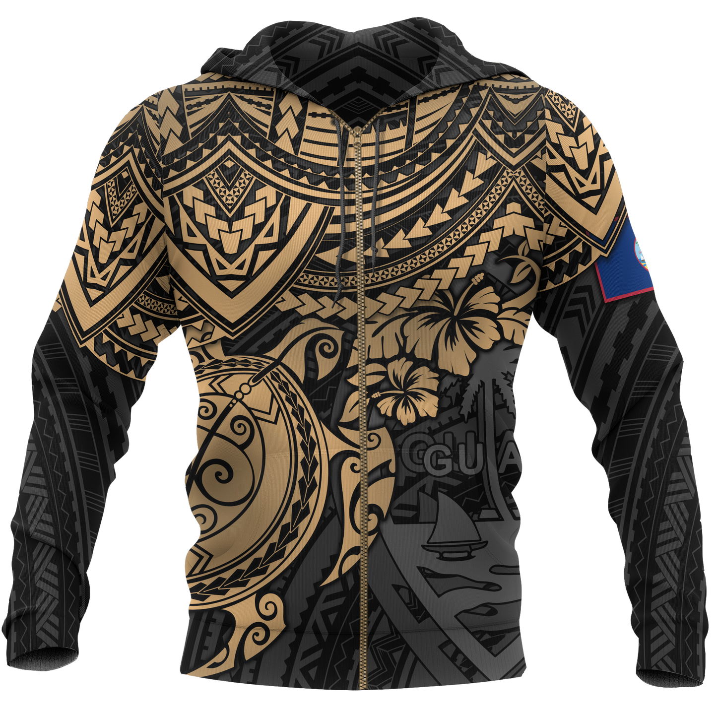 Guam Polynesian Hoodie Zip up Golden Turtle