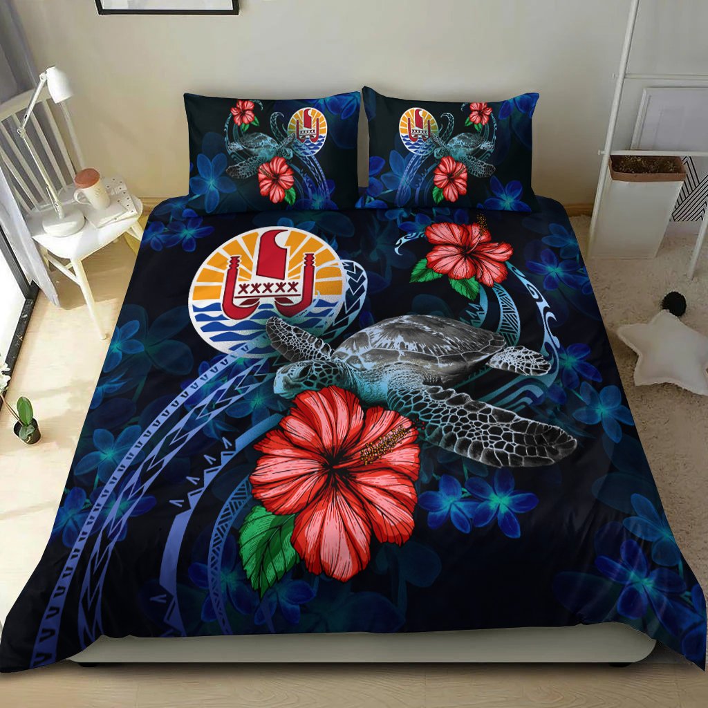 Tahiti Polynesian Bedding Set Blue Turtle Hibiscus