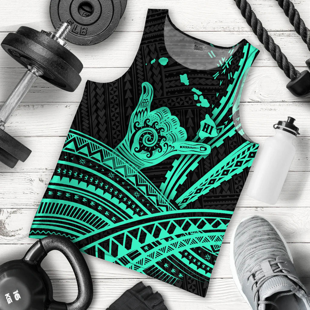 Hawaii Shaka Polynesian Tribal Turquoise Men Tank Top