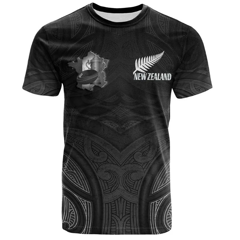 New Zealand T Shirt Unisex Polynesian Silver Fern Leaf Black Shirt Round Neck Short Sleeves Tops