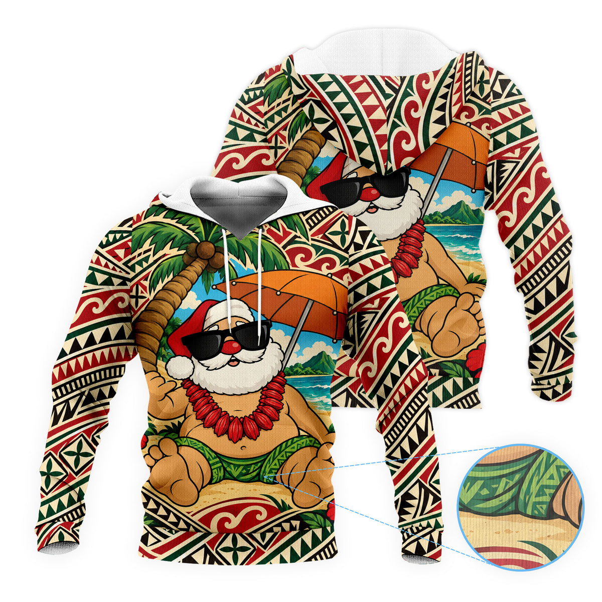 Hawaii Funny Santa Hoodie Polynesian Tribal Christmas Zip Up Hoodie