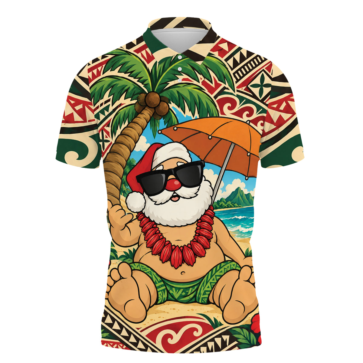 Hawaii Funny Santa Shirt Polynesian Tribal Christmas Polo Shirt