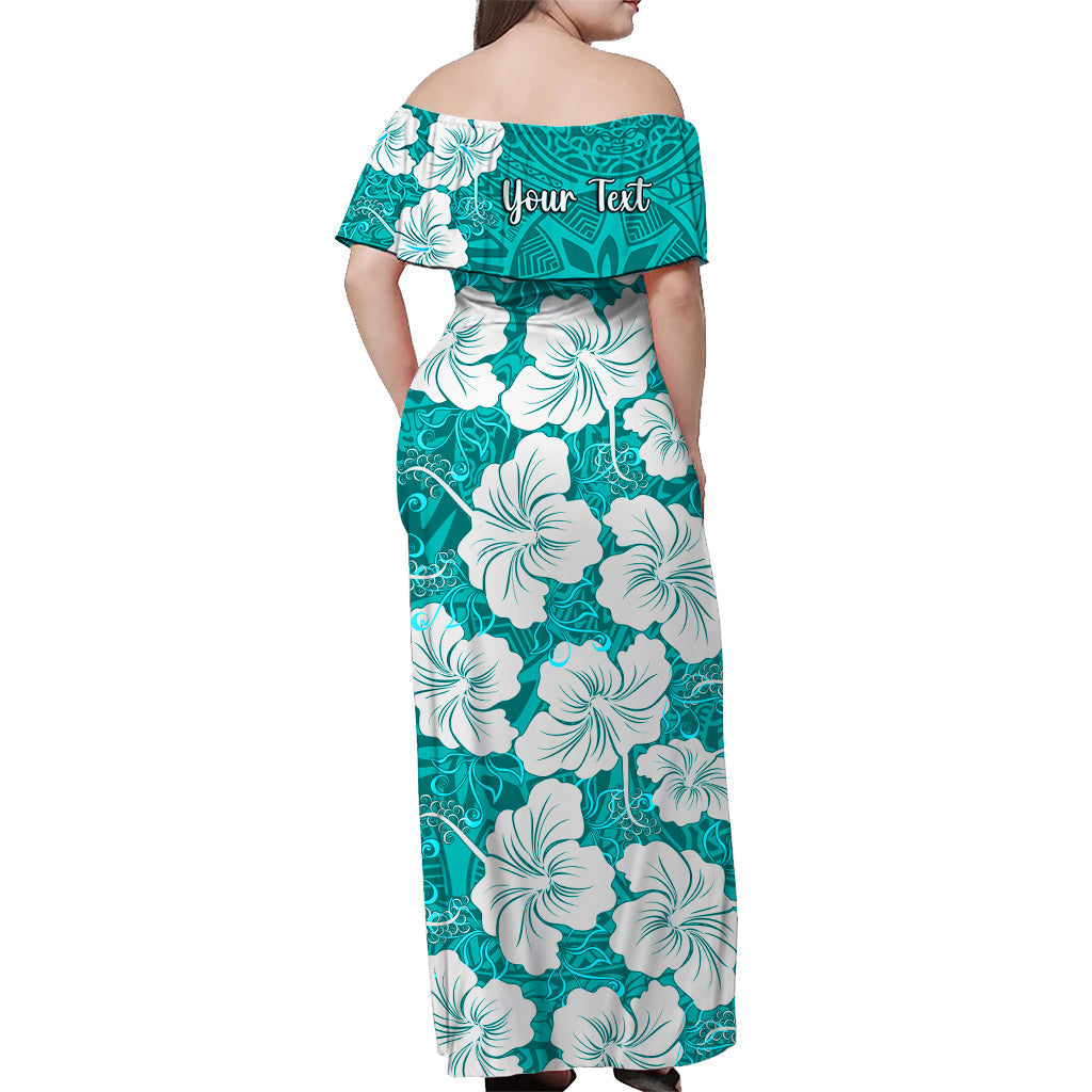Custom Personalised Hawaii Off Shoulder Long Dress Turquoise Simple Tropical Flowers