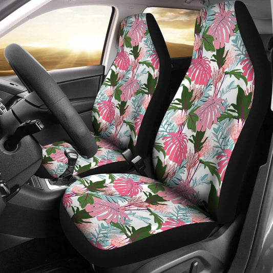 Hawaiian Monstera And Green Tropical Leaves White Car Seat Cover