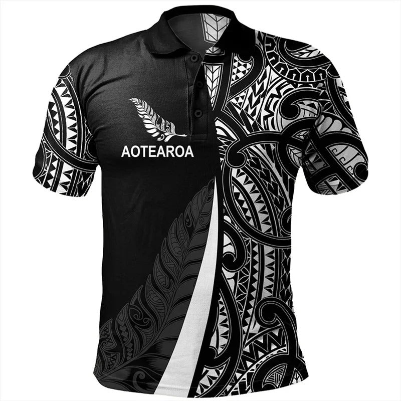 New Zealand Polo Shirt NZ Silver Fern Polynesian All Black Printed Shirt
