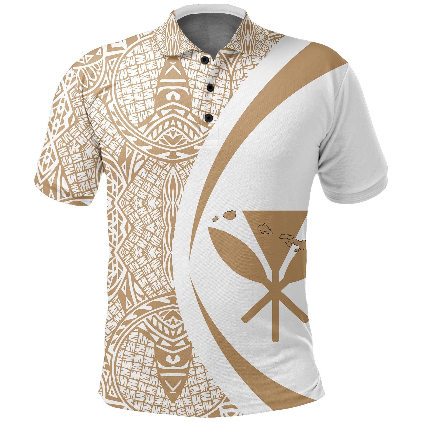 Hawaii Kanaka Polynesian Polo Shirt Gold And White - Circle Style