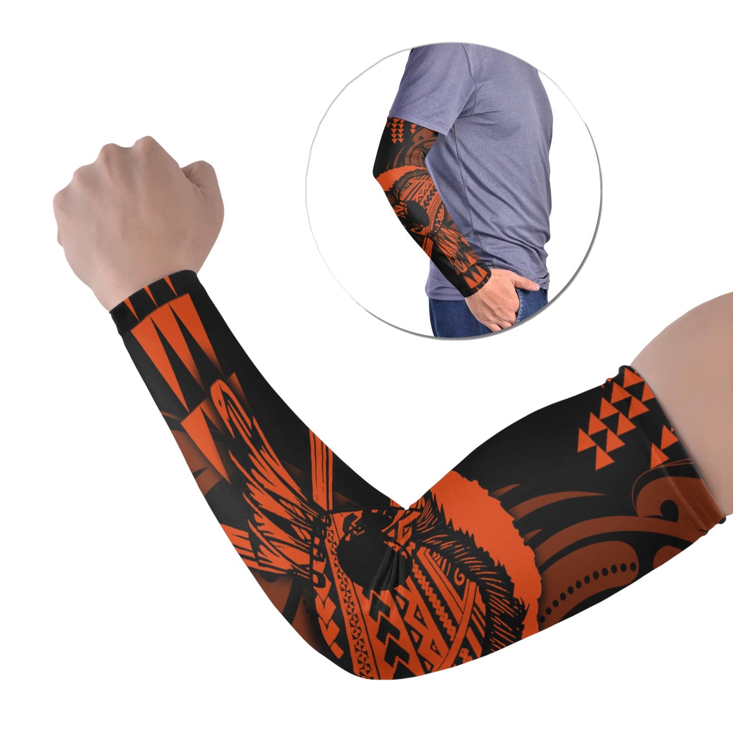 Hawaii Polynesian Warrior Kakau Arm Sleeve 43 (Set of Two)-Orange
