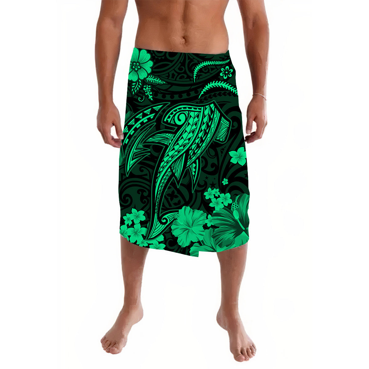 Hawaii Lavalava Polynesia Green Shark