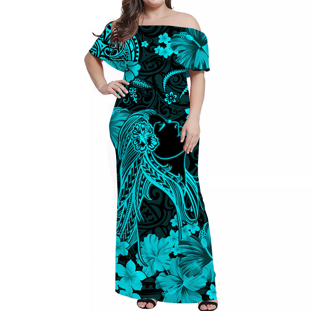 Polynesian Couple Outfits Hawaii Combo Dress and Hawaiian Shirt Polynesia Turquoise Beautiful Hula Girl