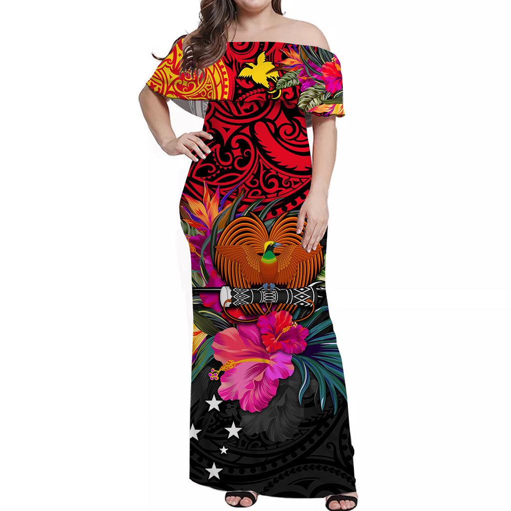 Papua New Guinea Off Shoulder Long Dress Alluring Polynesia and Tropical Flowers