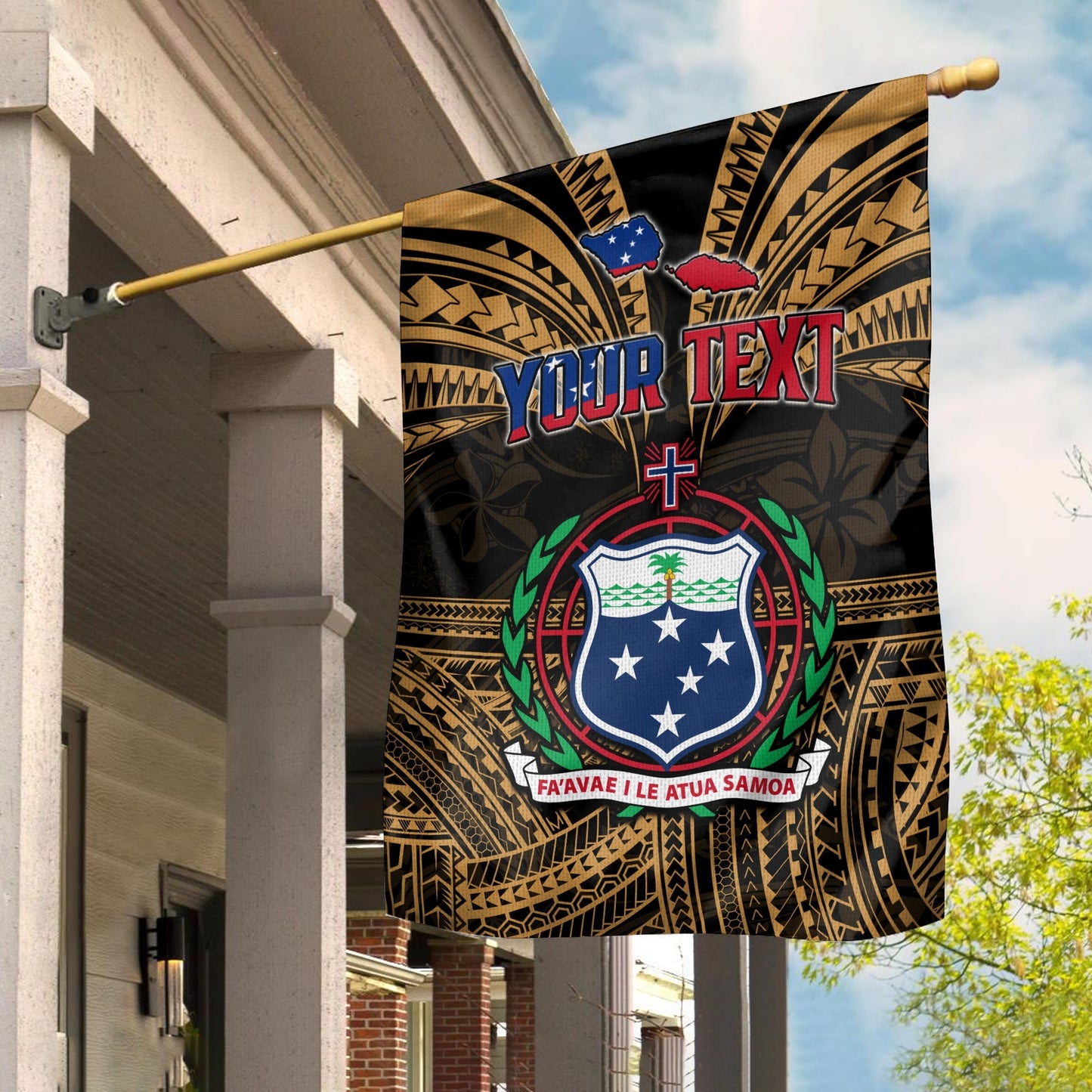 (Custom Personalised) Samoa Tatau Flag Gold Polynesian Proud Samoan