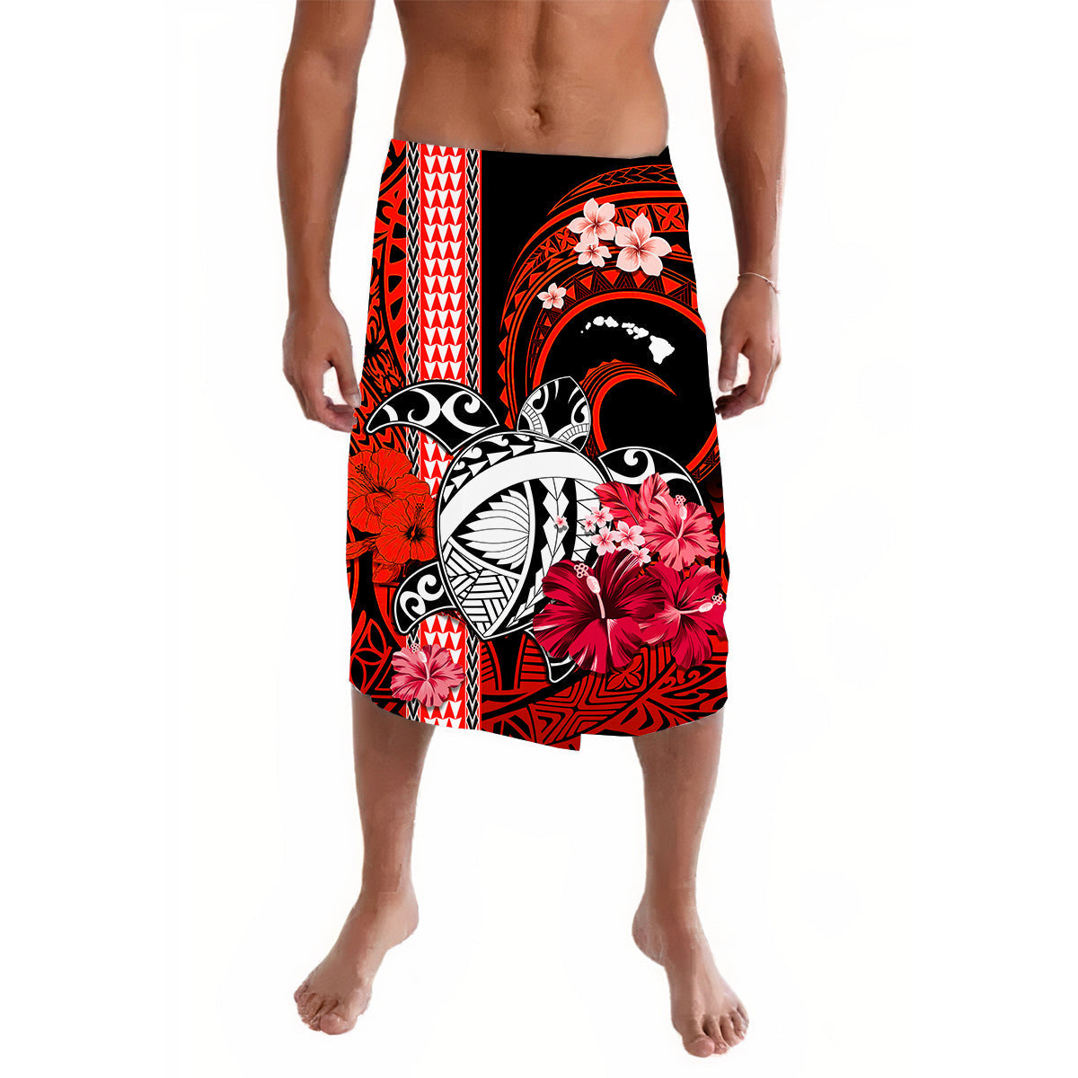 Hawaii Lavalava Polynesia Turtle Map and Red Hibiscus