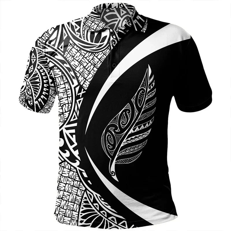 New Zealand Polo Shirt NZ Flag Maori Rugby 3D Printed Silver Fern Black Shirt