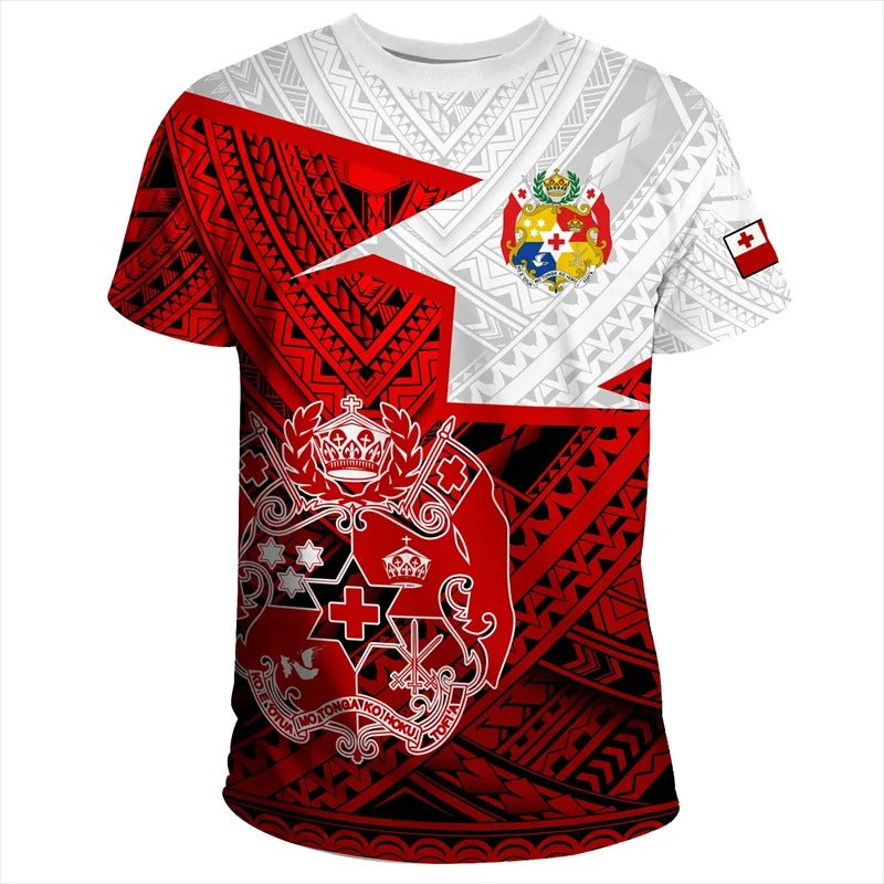 Tonga Coat Of Arms T Shirts Summer Casual 3D Printed Polynesia Unisex T-shirt Round Neck Short Sleeves Tops