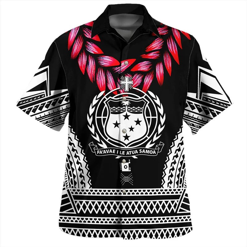 Samoa Coat of Arms Hawaiian Shirts Island Polynesian Tribal Pattern Printed Short Sleeves Summer Shirt