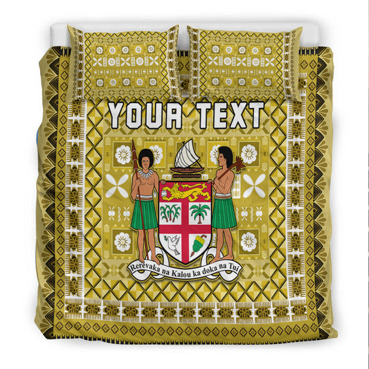 (Custom Personalised) Fiji Bedding Set Pattern Fijian Tapa Pattern Yellow