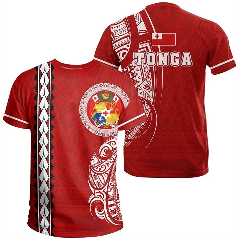 Tonga T Shirts Polynesia Unisex Tonga Coat Of Arms Polynesian Pattern Shirt Round Neck Short Sleeves Tops