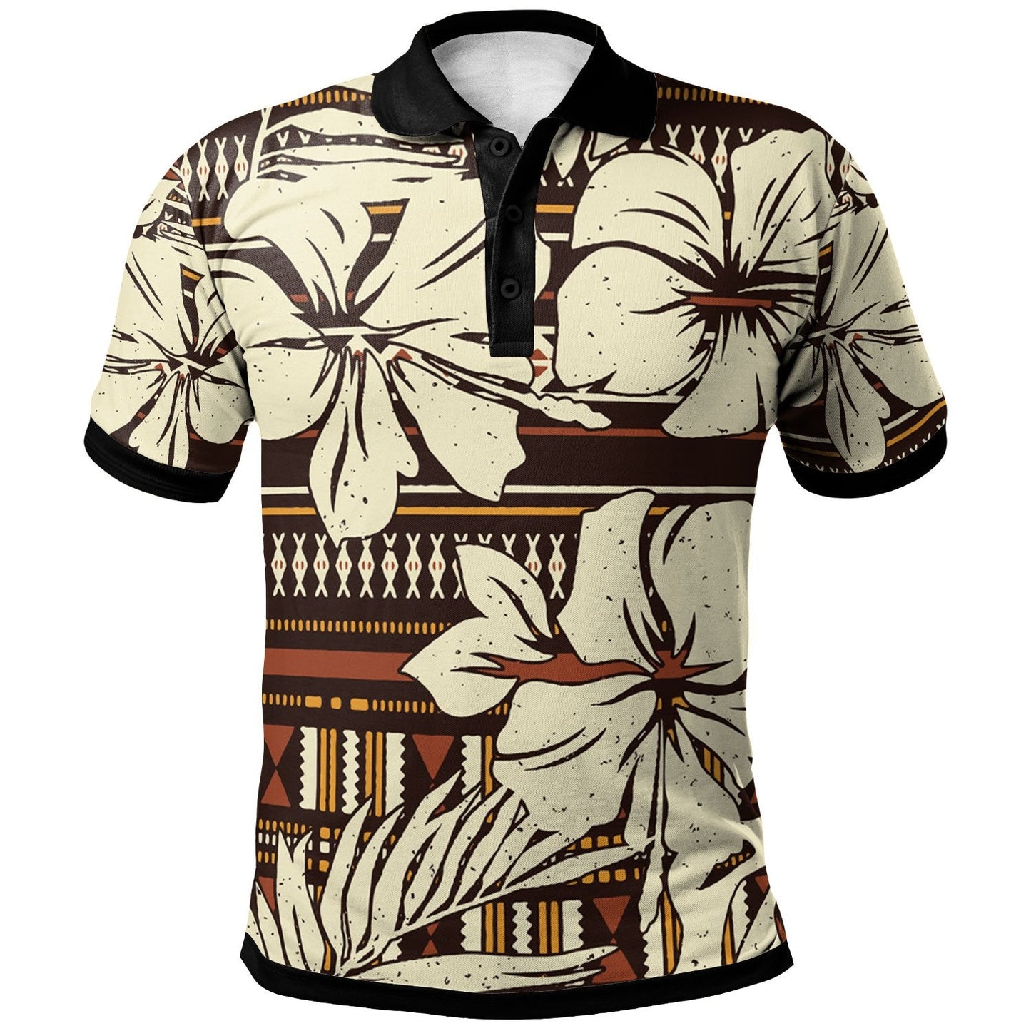 Polynesian Polo Shirt - Hibiscus Flower Tribal Fabric Wallpaper